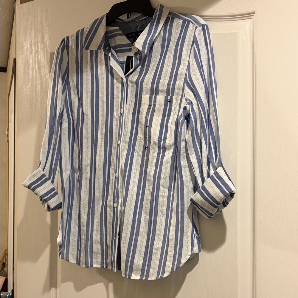 Tommy Hilfiger Blue and White Striped Blouse - Picture 2 of 5